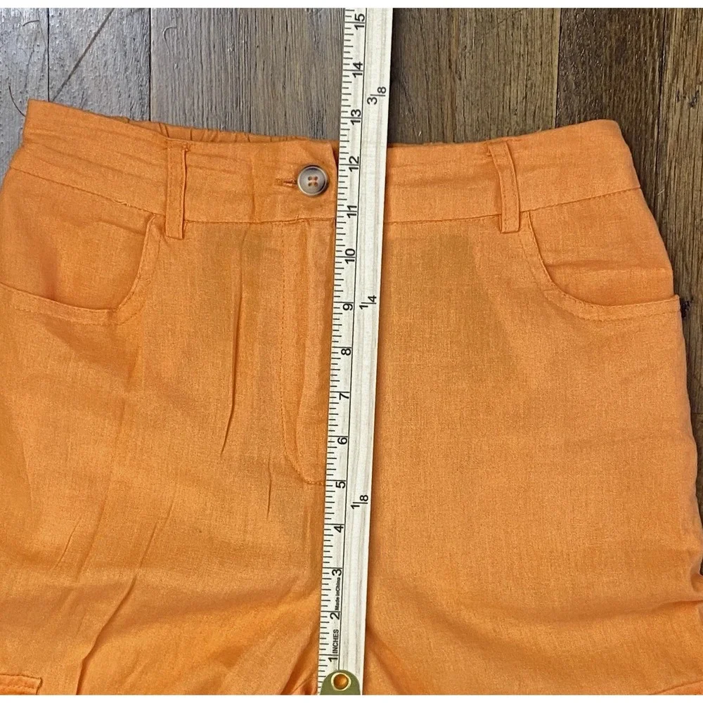 Women's Linen Blend Cargo BEACH Pants Size Medium Tangerine Lightweight Colorful